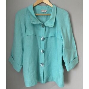 VTG! 3 Sisters Tailored Linen Jacket S Large Mother Of Pearl Buttons Lagenlook